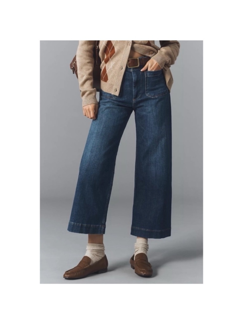 NWT Anthropologie The Colette Crop Wide-Leg Jeans Dark Fern Wash 29
